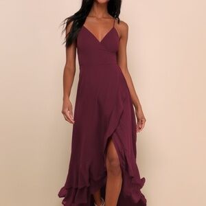Lulus In Love Forever Plum Lace-up High-low Maxi Dress Purple - Size M